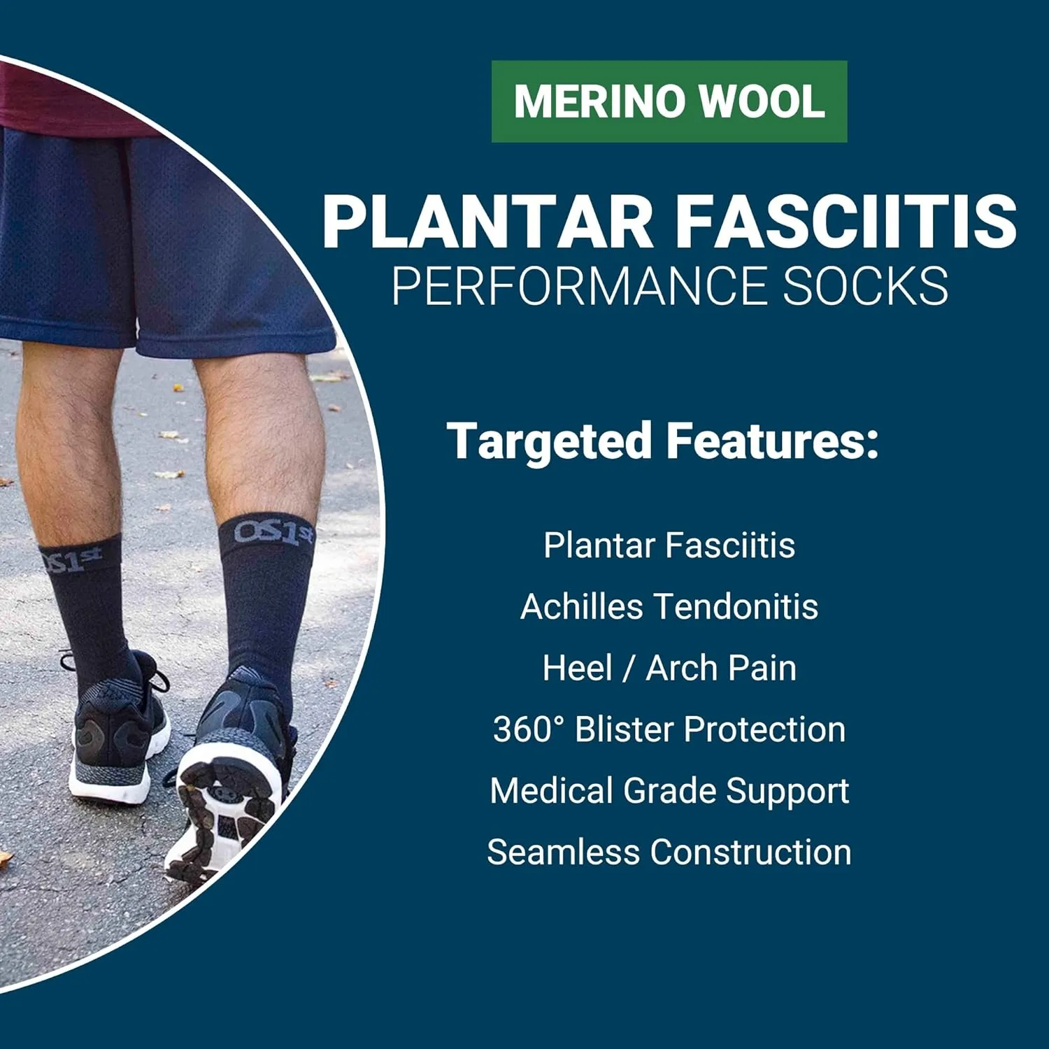 OS1st FS4 Plantar Fasciitis Socks Merino Wool treats and prevents plantar fasciitis, heel and arch pain reduces swelling