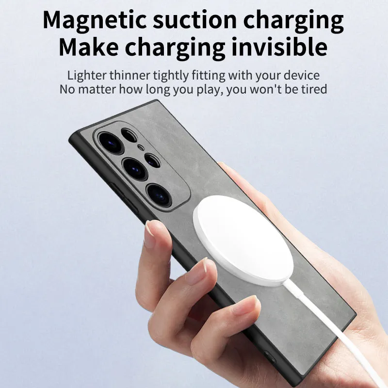 Plain Leather Matte MagneticPhone Case With Ring Holder For Samsung Galaxy S24 S25