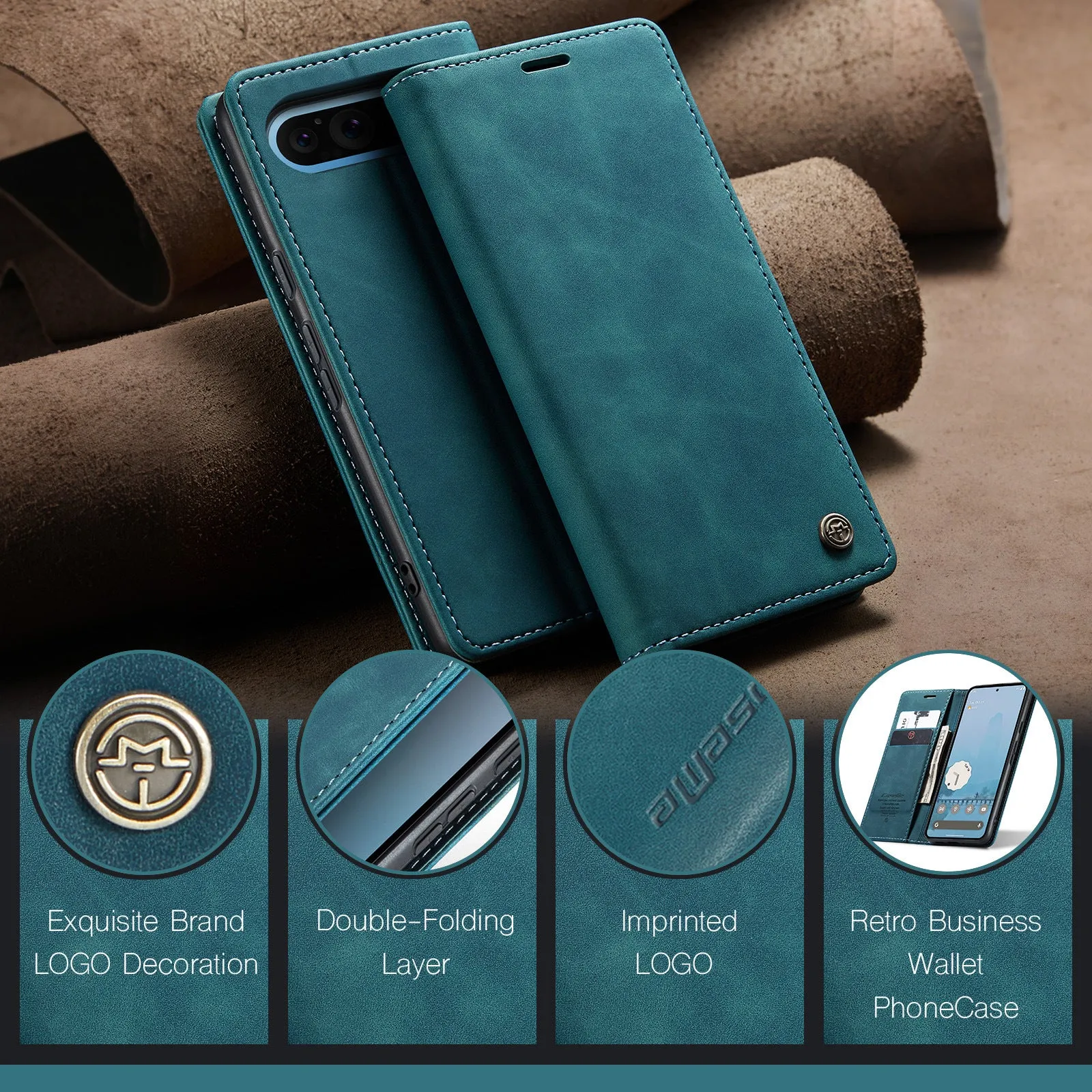 Retro Business PU Leather Wallet Flip Phone Case For Google Pixel 9