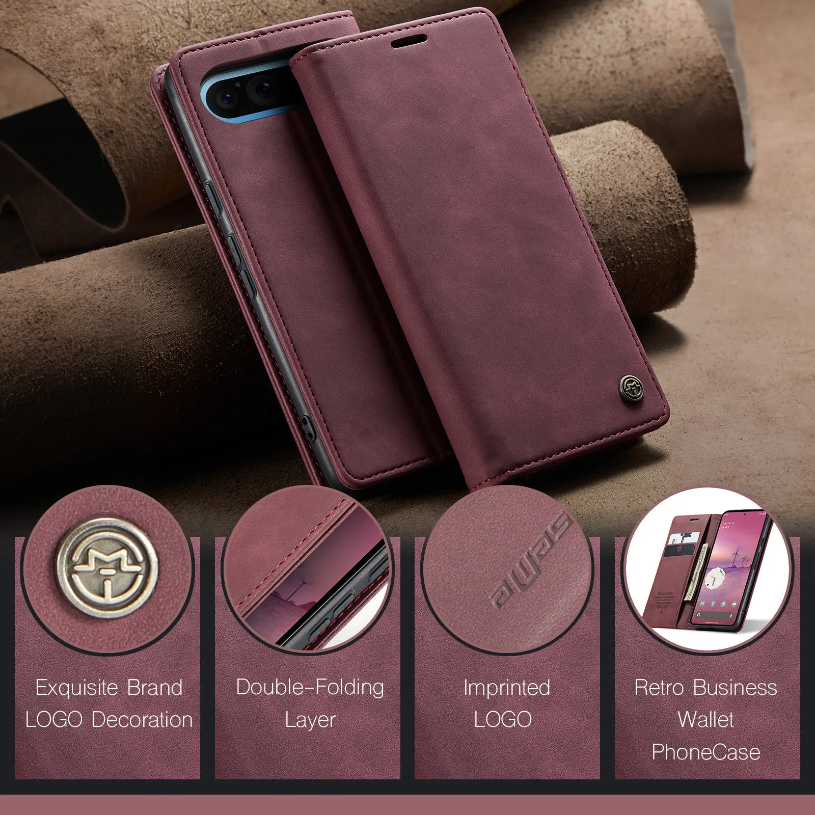 Retro Business PU Leather Wallet Flip Phone Case For Google Pixel 9
