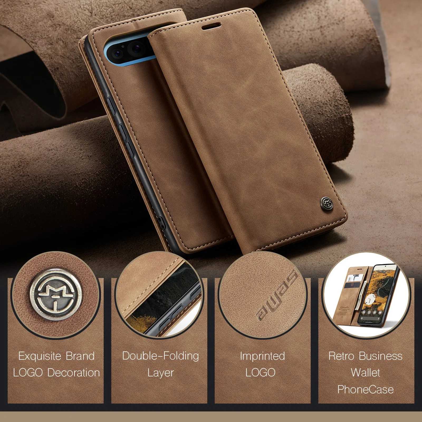 Retro Business PU Leather Wallet Flip Phone Case For Google Pixel 9