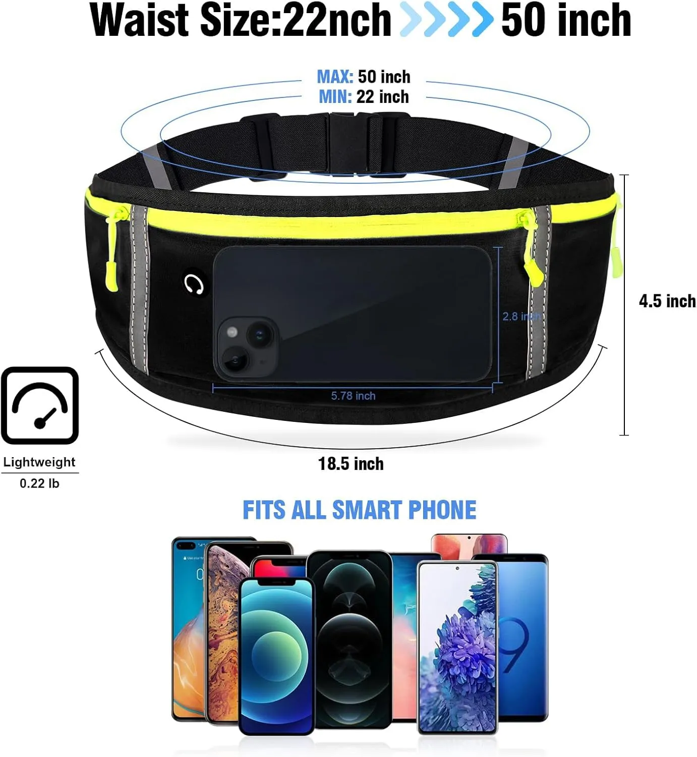 Running Belt Waist Fanny Pack: Slim Phone Holder Workout Pouch for Walking JoggingBlack