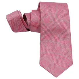SILVER ON DUSTY PINK CHECK SILK TIE