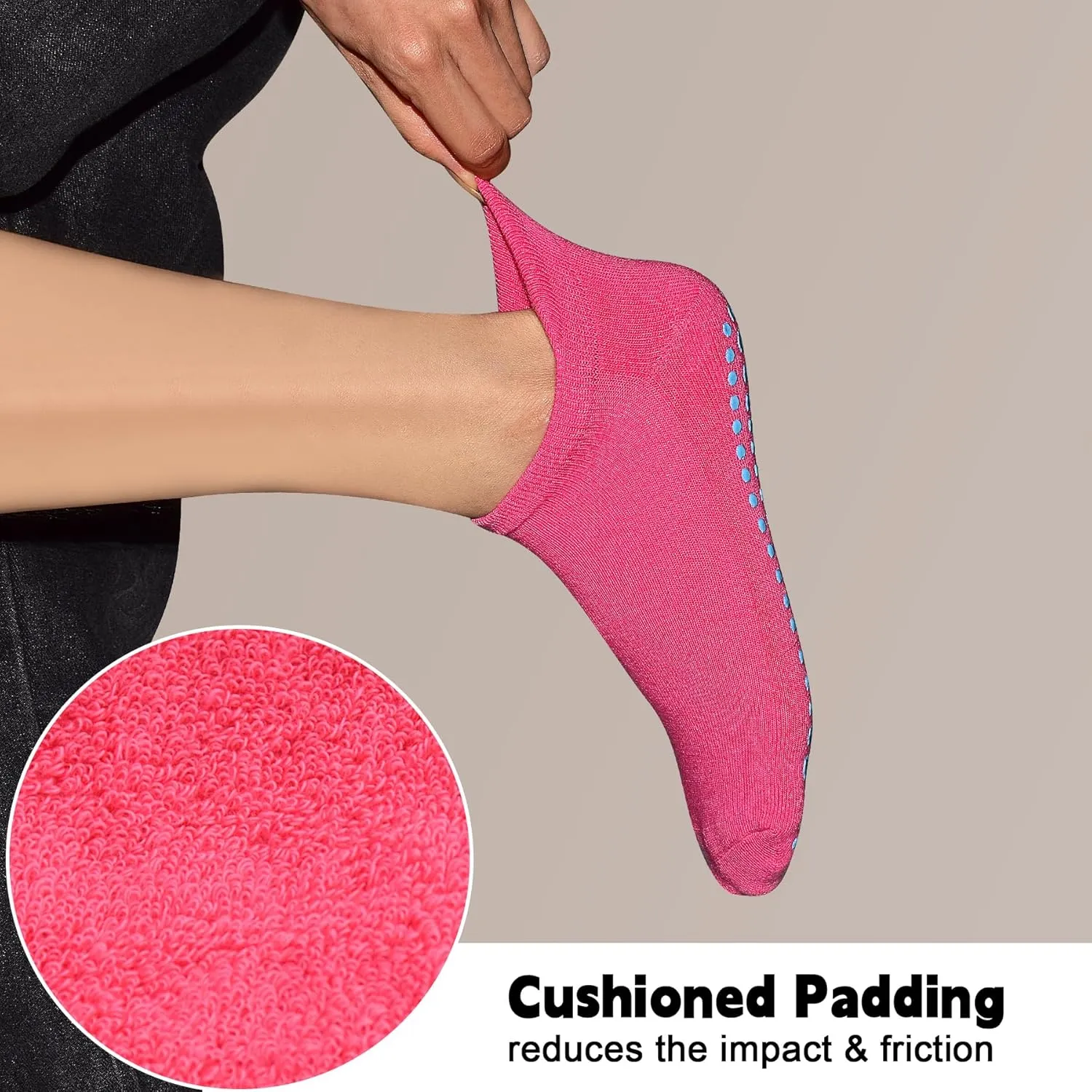 SkiBeaut Grips Non Slip Socks for Women, 4 Pairs Yoga Pilates Anti Skid Woman Hospital Gripper Socks (5-12)