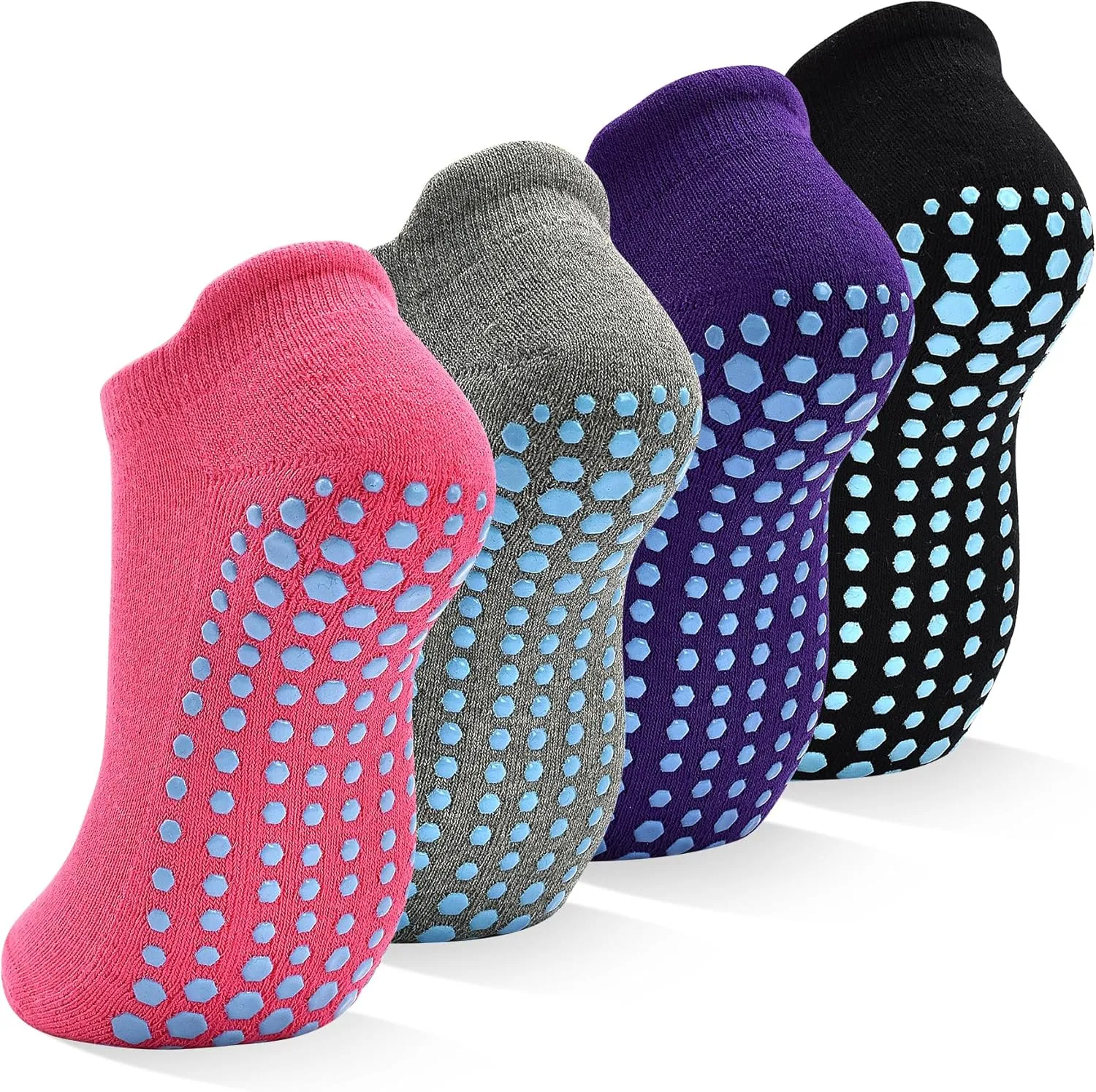 SkiBeaut Grips Non Slip Socks for Women, 4 Pairs Yoga Pilates Anti Skid Woman Hospital Gripper Socks (5-12)