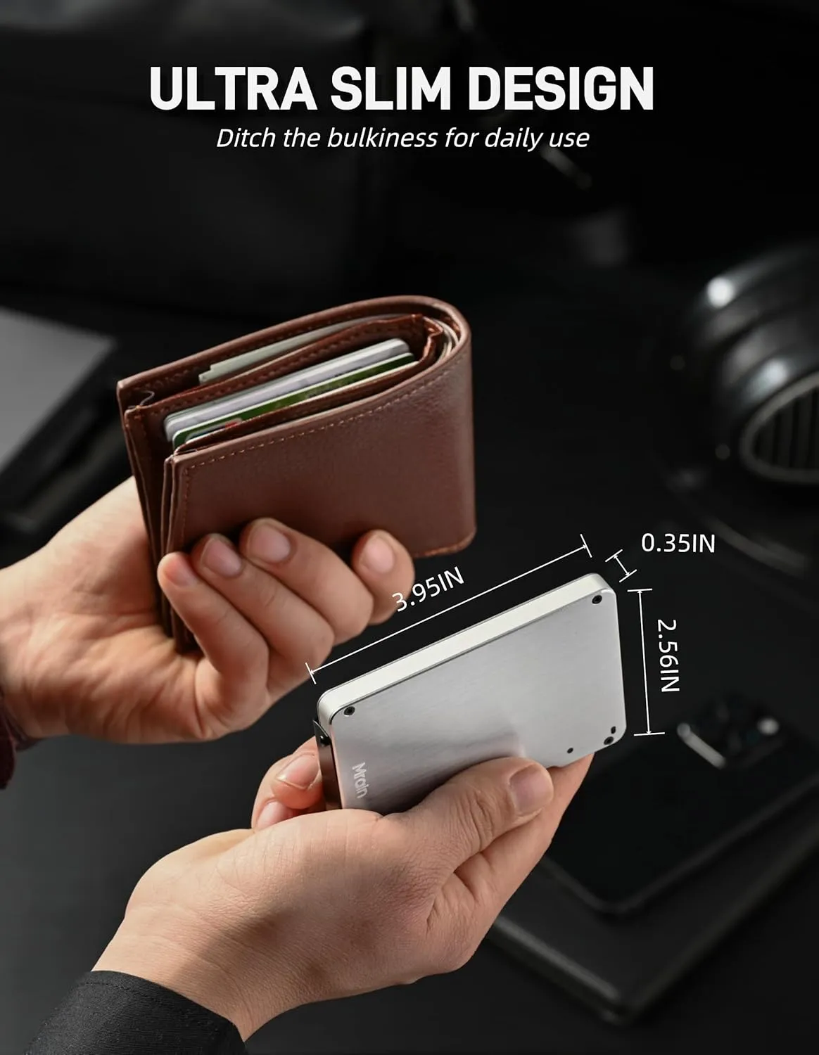 Slim Metal Wallet For Men, Aluminum Wallet With Money Clip, Minimalist Rfid Credit Card Holder, Mens Slim Pop Up Wallet, Gifts for Him (Brushed Silver)