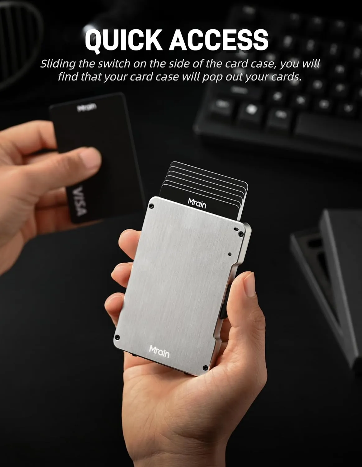 Slim Metal Wallet For Men, Aluminum Wallet With Money Clip, Minimalist Rfid Credit Card Holder, Mens Slim Pop Up Wallet, Gifts for Him (Brushed Silver)