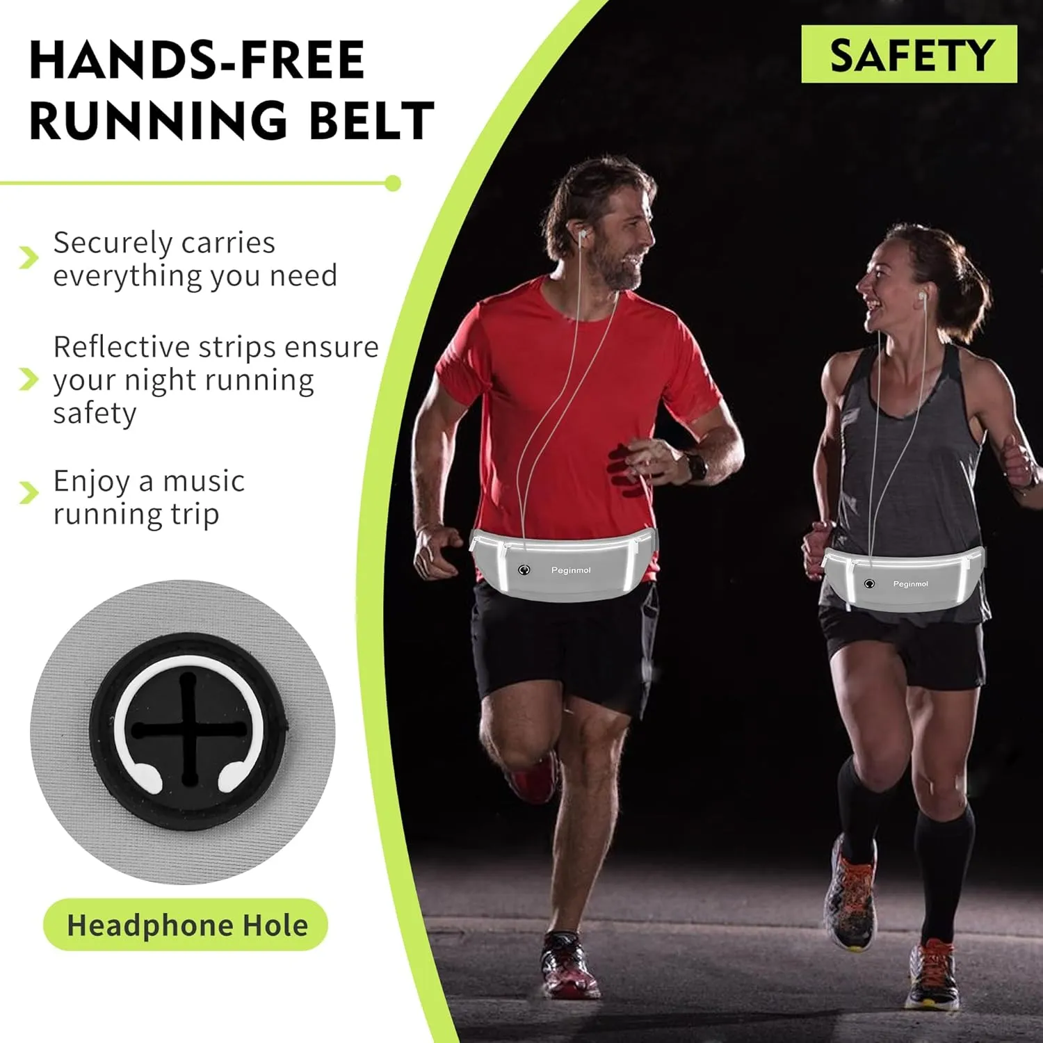 Slim Running Belt Fanny Pack, Waist Pack Bag for Women Men, Running Pouch for Phone Waterproof Reflective with 3 Pouches, Running Phone Holder for Sports, Traveling (Grey)