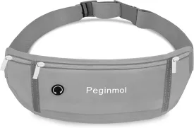 Slim Running Belt Fanny Pack, Waist Pack Bag for Women Men, Running Pouch for Phone Waterproof Reflective with 3 Pouches, Running Phone Holder for Sports, Traveling (Grey)
