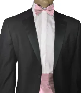 Solid Powder Pink Silk Cummerbund and Bow Tie Set