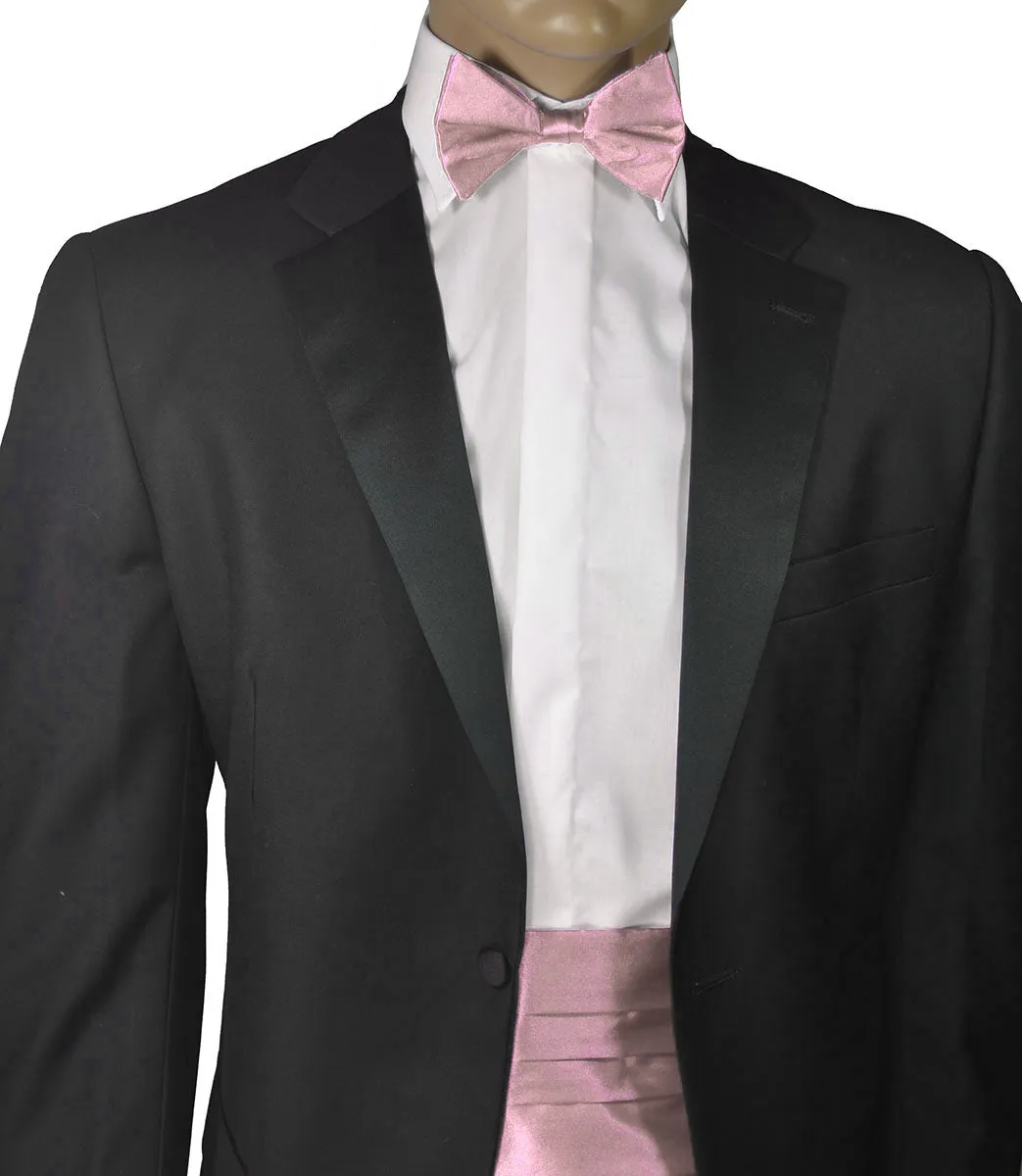 Solid Powder Pink Silk Cummerbund and Bow Tie Set
