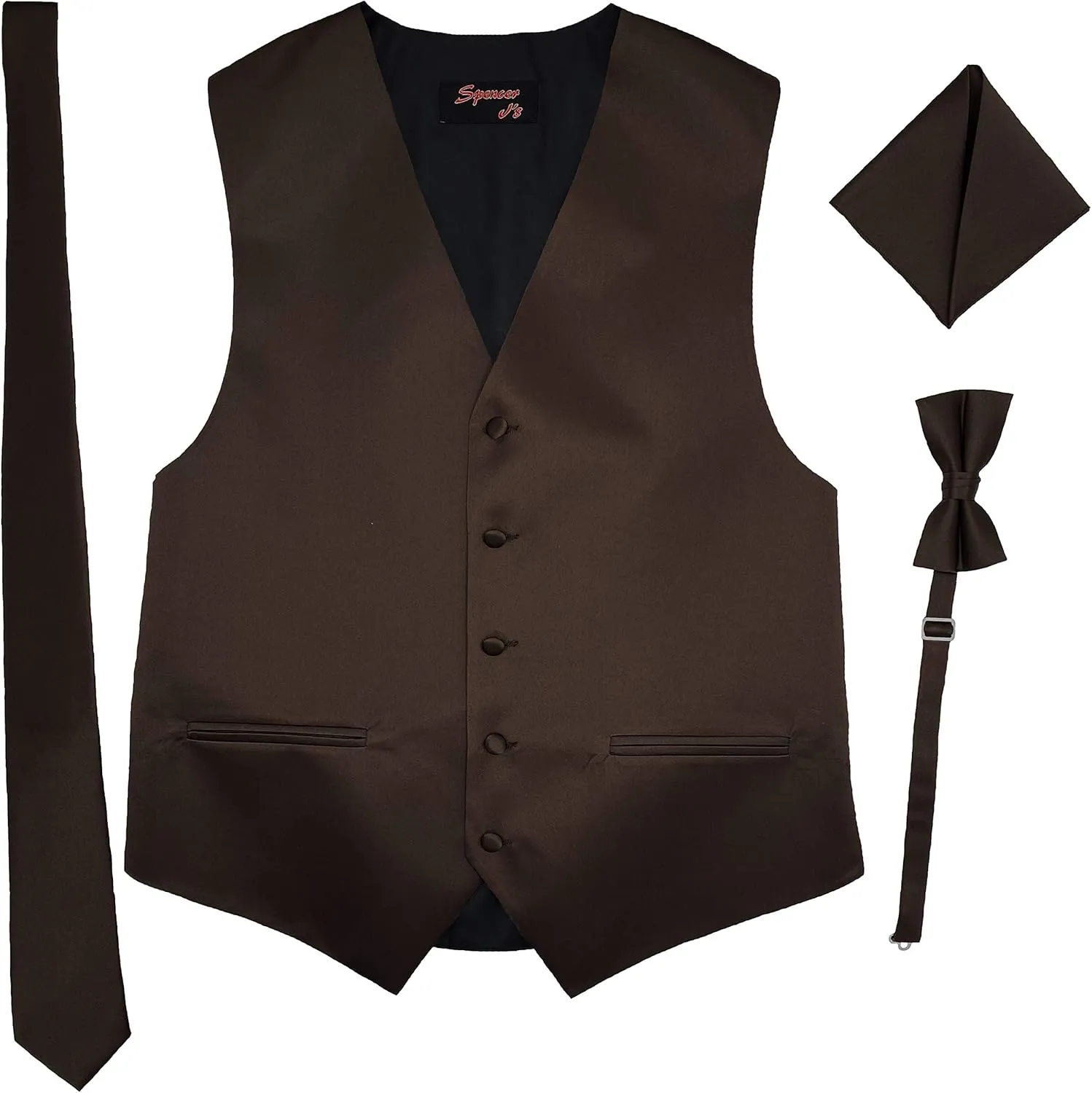 Spencer J's Mens Formal Tuxedo Suit Vest Tie Bowtie and Pocket Square 4 Peace Set Verity of Colors