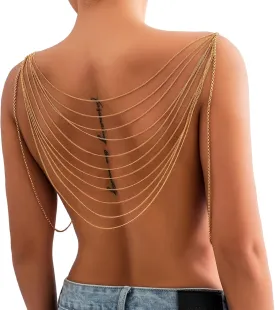 Summer Multi-layer Harness Chest Metal Tassel Shoulder Body Chain Bikini Beach Bra Back Chain Necklace Backdrop Jewelry for Women