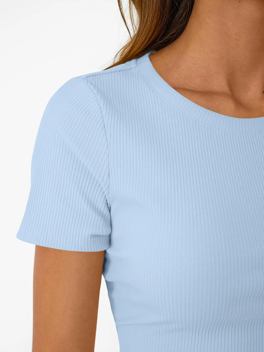SUNBS 3 Pack Womens Short Sleeve Shirts Ribbed Knit Slim Fitted T-Shirt Summer Basic Tee 2025 Tops
