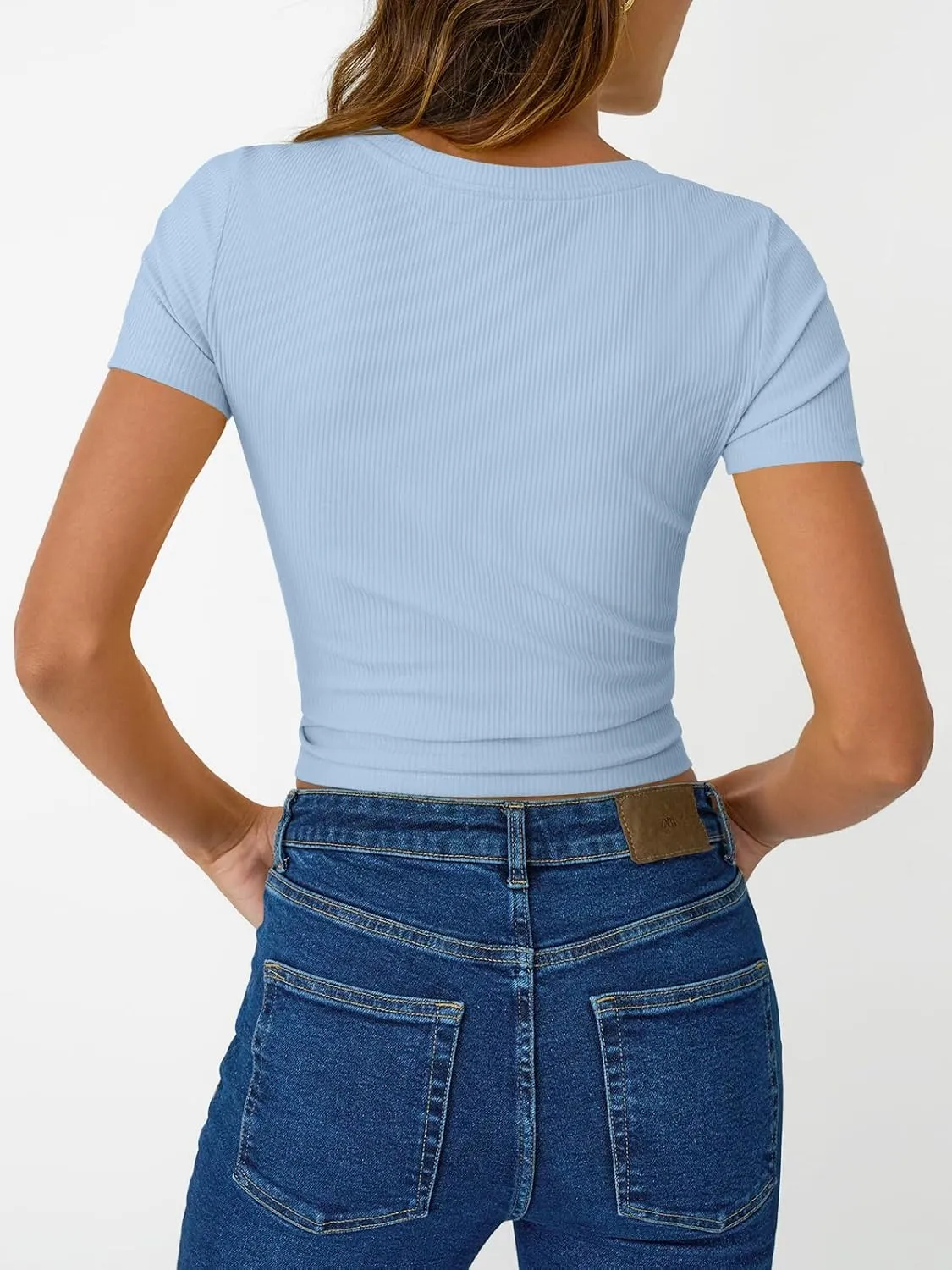 SUNBS 3 Pack Womens Short Sleeve Shirts Ribbed Knit Slim Fitted T-Shirt Summer Basic Tee 2025 Tops