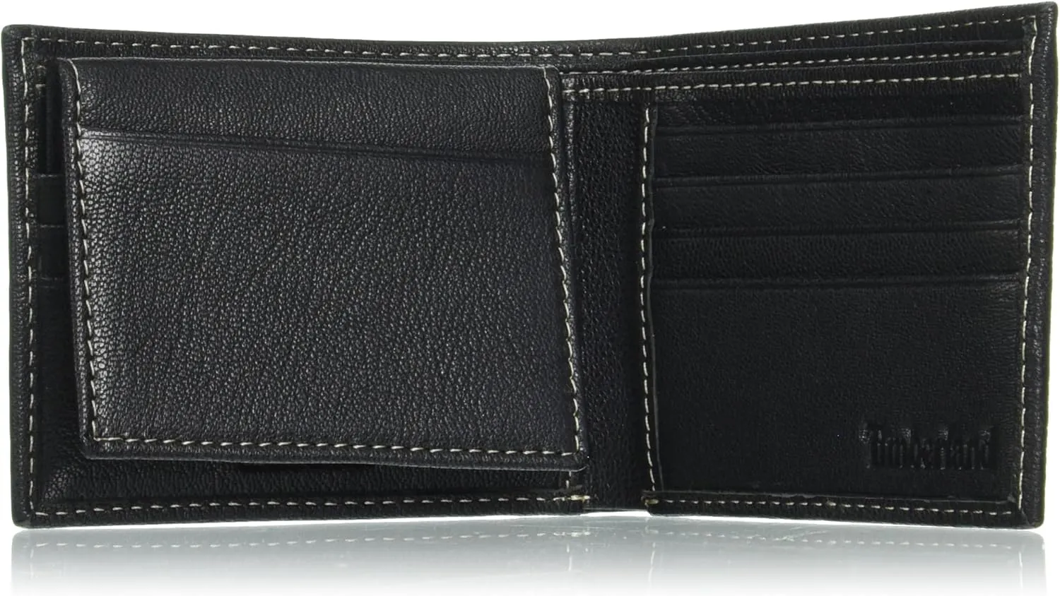 Timberland Men's RFID Blocking Wallet  Genuine Leather Passcase with Removable ID Holder, 6 Card Slots, 2 Billfold Pockets, Slim Design, Black, One Size