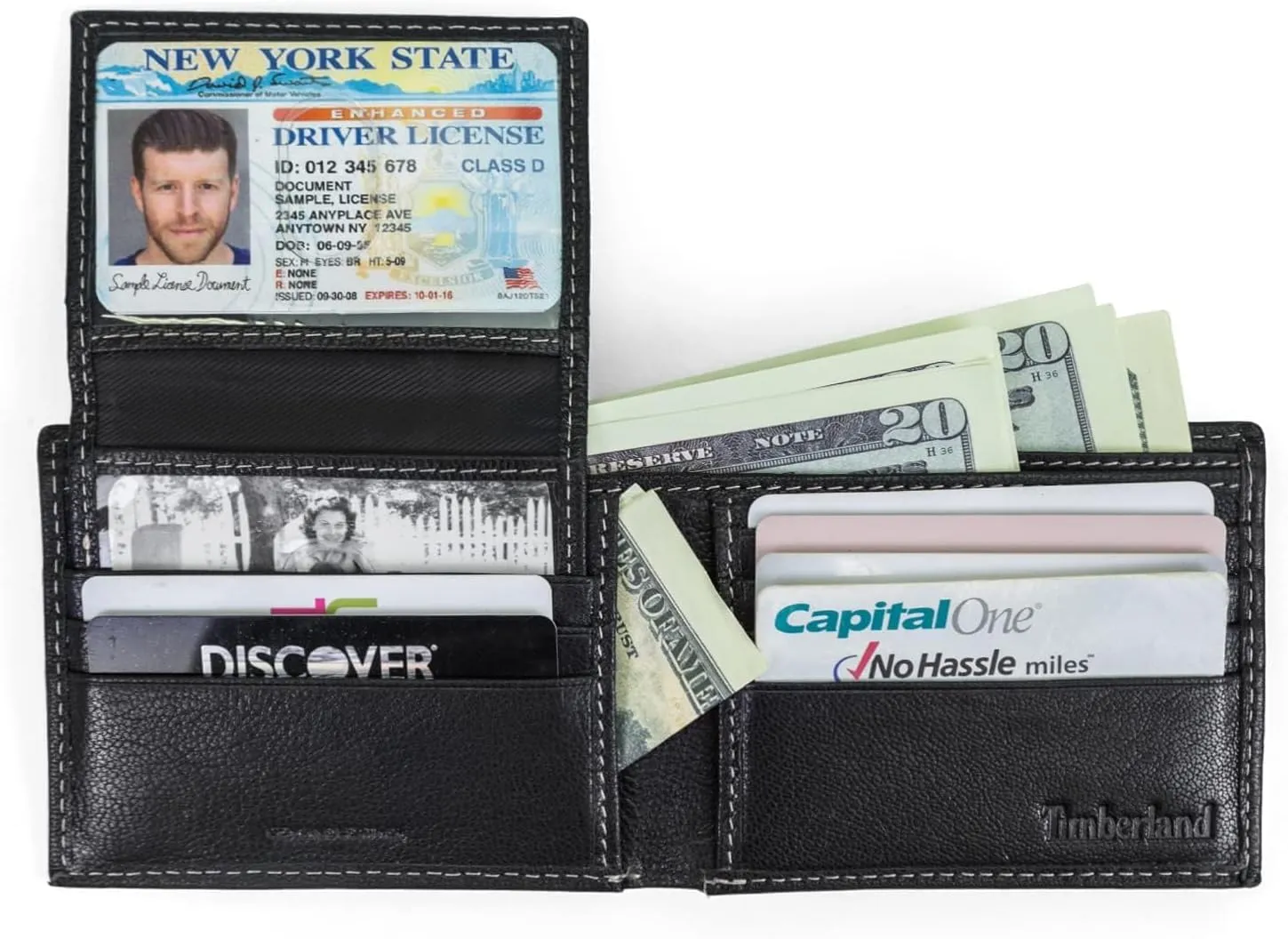 Timberland Men's RFID Blocking Wallet  Genuine Leather Passcase with Removable ID Holder, 6 Card Slots, 2 Billfold Pockets, Slim Design, Black, One Size