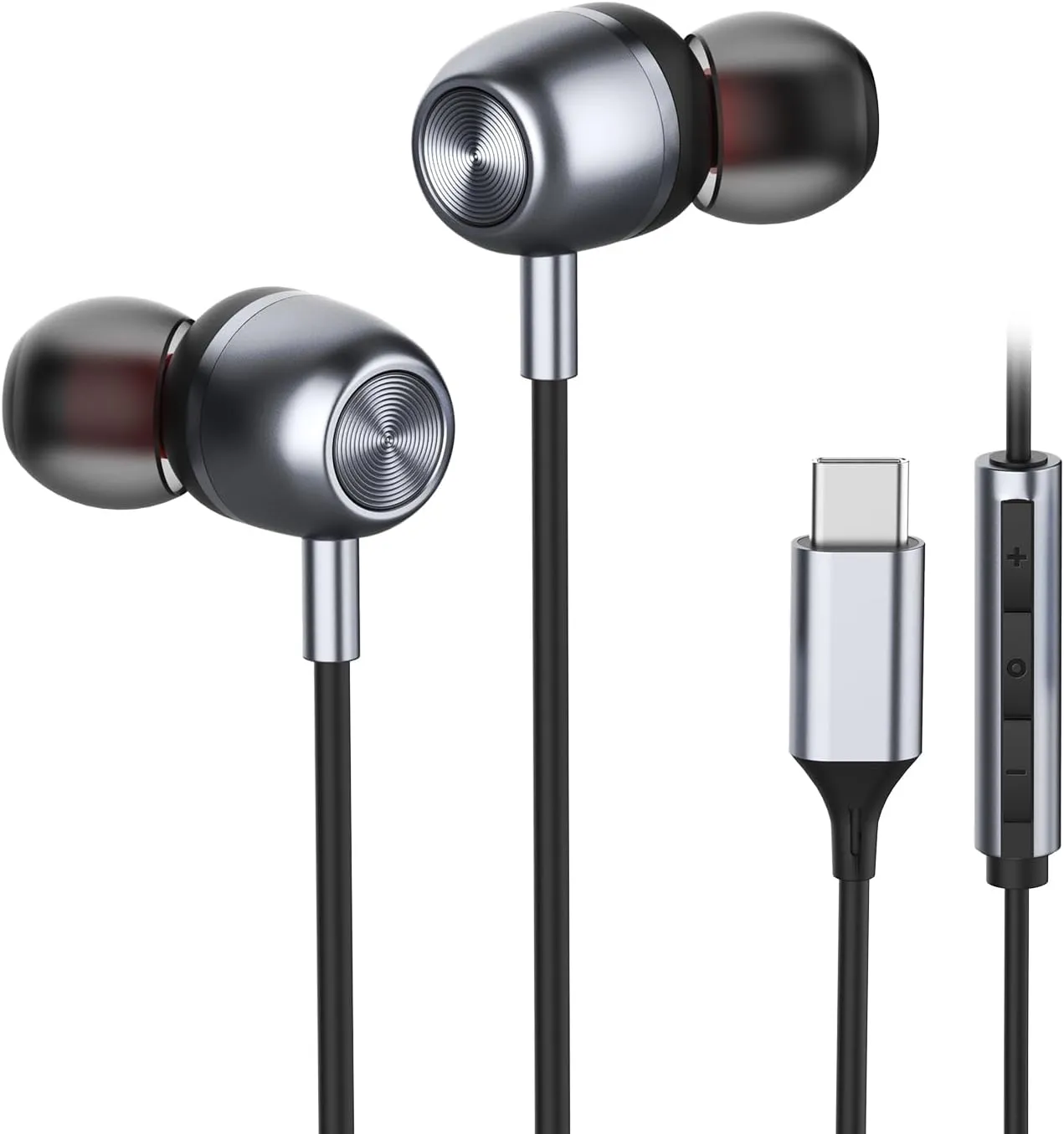 USB C Headphones for Samsung S23 FE S22 S21 S20 A53 A54 Wired Earbuds Metal in-Ear Type C Earphone with Microphone Volume Control Bass Stereo for iPhone 15 Pro Max iPhone 16 Pro Max Pixel 6 6a 7a 8 5