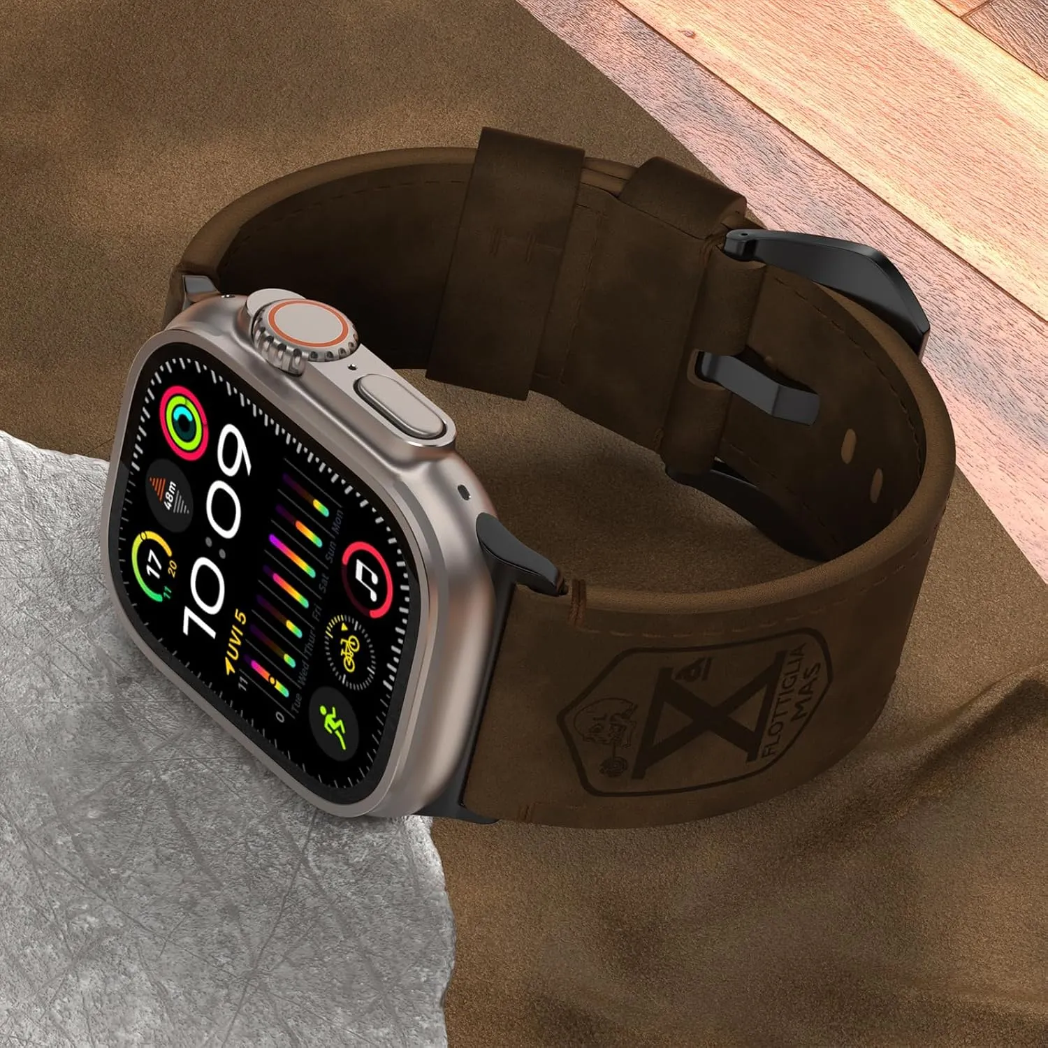 Vintage Leather Band Compatible with Apple Watch Ultra 2 / Ultra Band 49mm 46mm 45mm 44mm, 26mm Wide Crazy Horse Leather Strap for Men iWatch Series 10 9 8 7 6 5 4