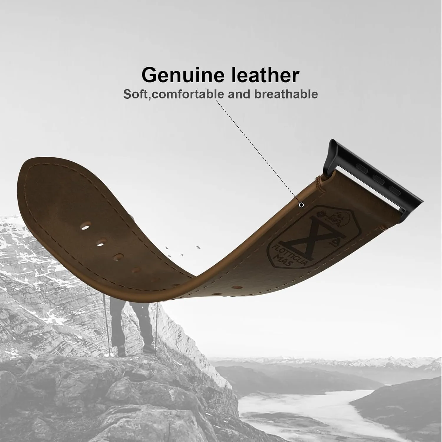 Vintage Leather Band Compatible with Apple Watch Ultra 2 / Ultra Band 49mm 46mm 45mm 44mm, 26mm Wide Crazy Horse Leather Strap for Men iWatch Series 10 9 8 7 6 5 4