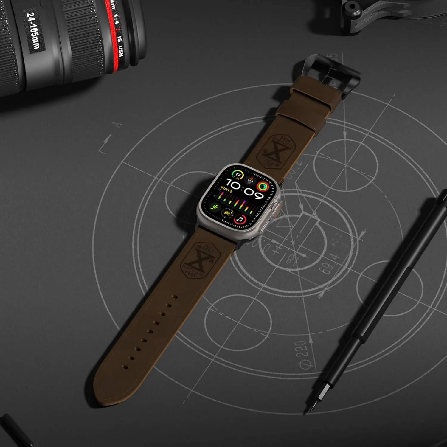 Vintage Leather Band Compatible with Apple Watch Ultra 2 / Ultra Band 49mm 46mm 45mm 44mm, 26mm Wide Crazy Horse Leather Strap for Men iWatch Series 10 9 8 7 6 5 4