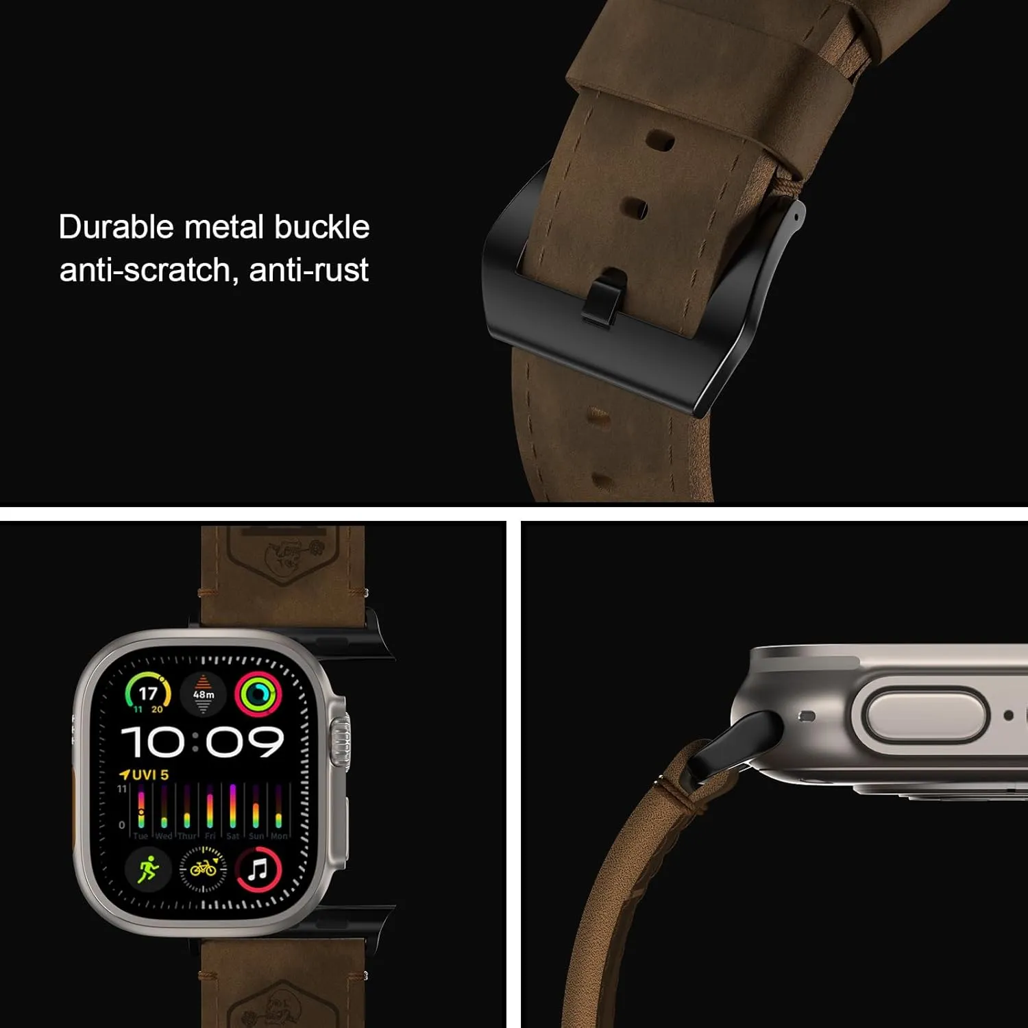 Vintage Leather Band Compatible with Apple Watch Ultra 2 / Ultra Band 49mm 46mm 45mm 44mm, 26mm Wide Crazy Horse Leather Strap for Men iWatch Series 10 9 8 7 6 5 4