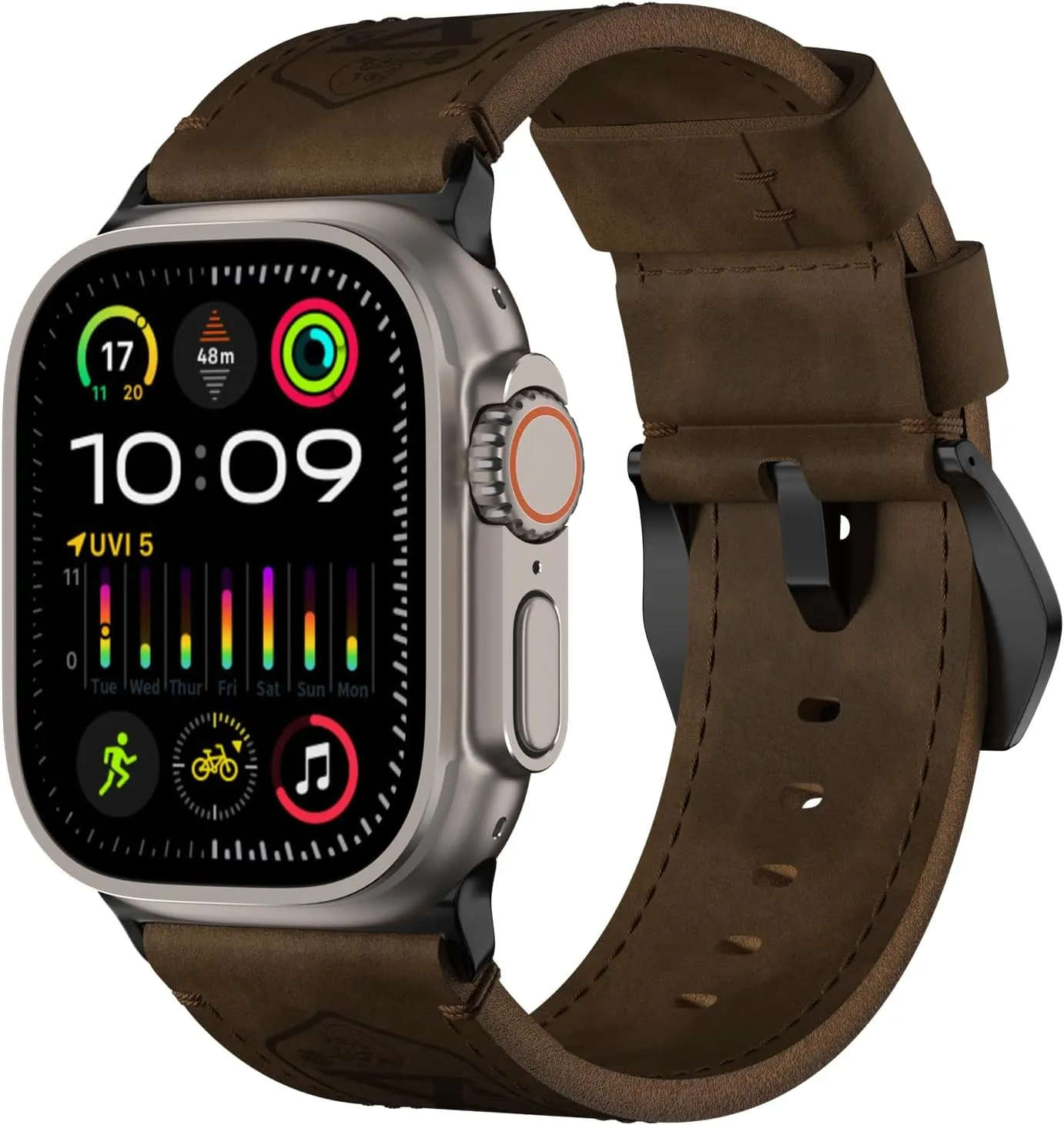 Vintage Leather Band Compatible with Apple Watch Ultra 2 / Ultra Band 49mm 46mm 45mm 44mm, 26mm Wide Crazy Horse Leather Strap for Men iWatch Series 10 9 8 7 6 5 4