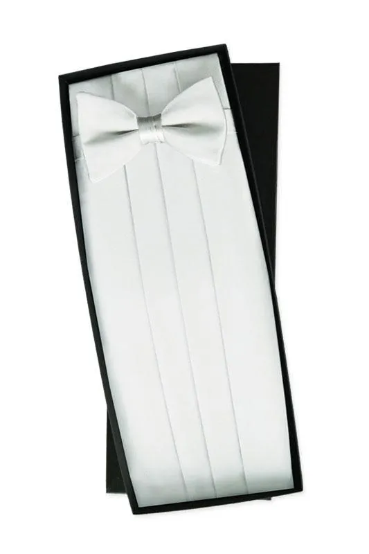 White Silk Cummerbund & Bow Tie Set