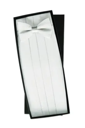 White Silk Cummerbund & Bow Tie Set