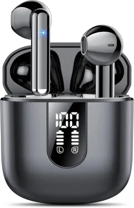 Wireless Earbuds 2024 Bluetooth 5.3 Headphones with HD Mic HiFi Stereo Sound, Wireless Earphones with Dual LED Display Touch Control, IPX7 Waterproof 30H Playtime Mini Ear Buds for iOS Android, Black