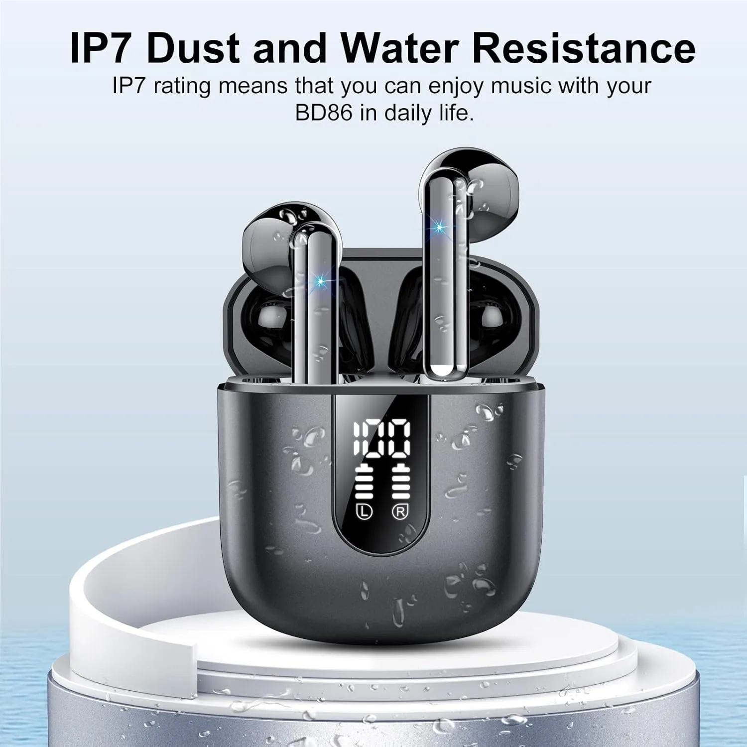 Wireless Earbuds 2024 Bluetooth 5.3 Headphones with HD Mic HiFi Stereo Sound, Wireless Earphones with Dual LED Display Touch Control, IPX7 Waterproof 30H Playtime Mini Ear Buds for iOS Android, Black