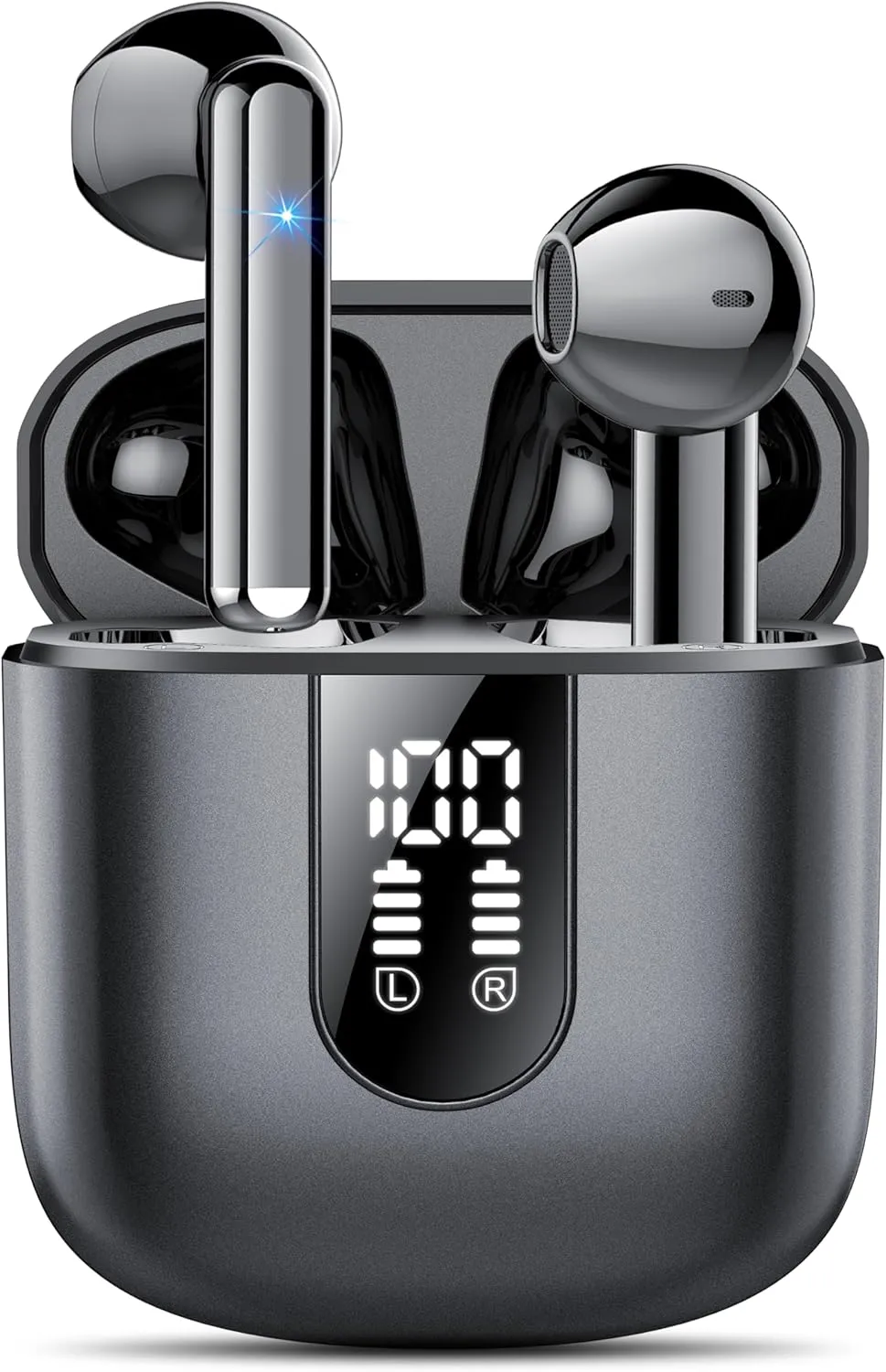 Wireless Earbuds 2024 Bluetooth 5.3 Headphones with HD Mic HiFi Stereo Sound, Wireless Earphones with Dual LED Display Touch Control, IPX7 Waterproof 30H Playtime Mini Ear Buds for iOS Android, Black