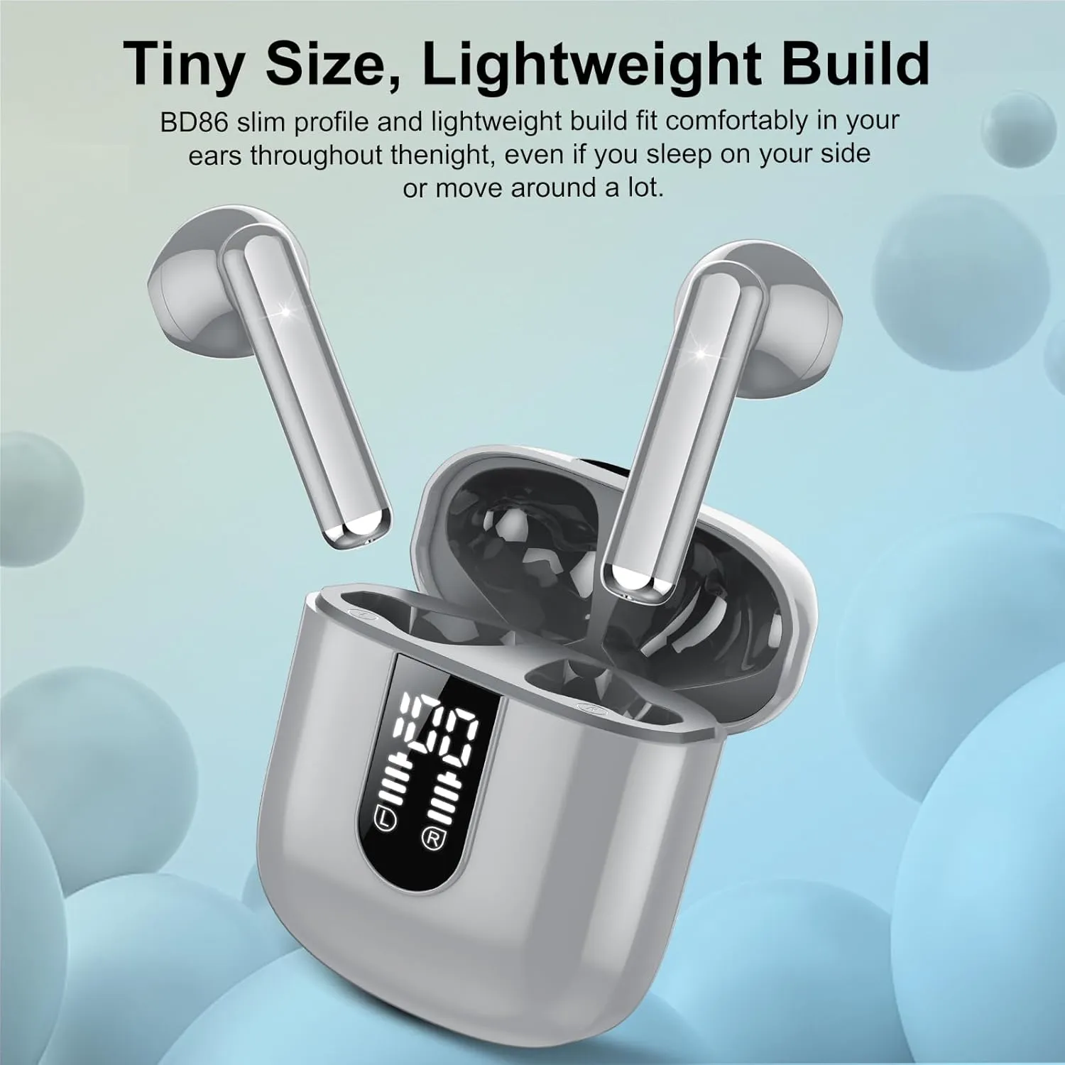 Wireless Earbuds 2024 Bluetooth 5.3 Headphones with HD Mic HiFi Stereo Sound, Wireless Earphones with Dual LED Display Touch Control, IPX7 Waterproof 30H Playtime Mini Ear Buds for iOS Android, Grey