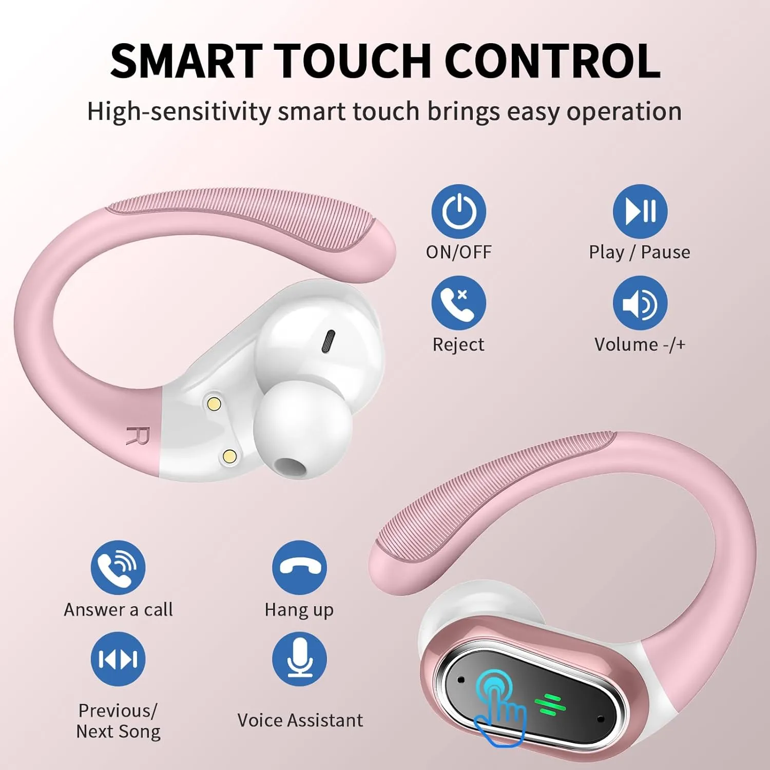Wireless Earbuds, 2025 Bluetooth 5.4 Headphones Sport, Bluetooth Earbuds with ENC Noise Canceling Mic, 50H Stereo Wireless Headphones IP7 Waterproof with Earhooks, Dual LED Display for Workout/Running