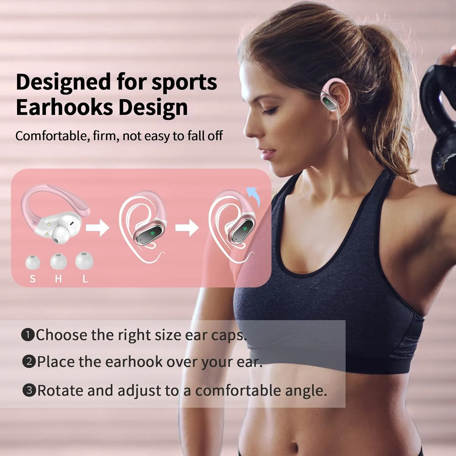 Wireless Earbuds, 2025 Bluetooth 5.4 Headphones Sport, Bluetooth Earbuds with ENC Noise Canceling Mic, 50H Stereo Wireless Headphones IP7 Waterproof with Earhooks, Dual LED Display for Workout/Running