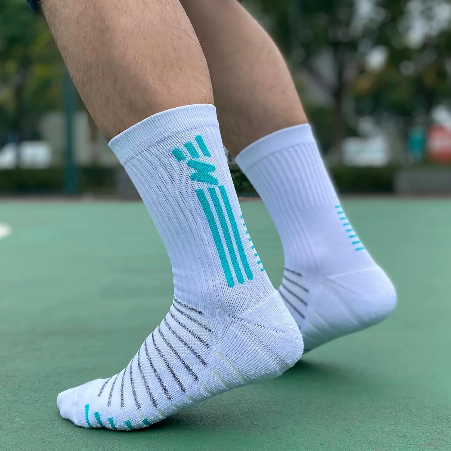 YWSLRC 5 Pairs Men's Athletic Crew Socks Performance Thick Cushioned Sport Basketball Running Training Compression Sock