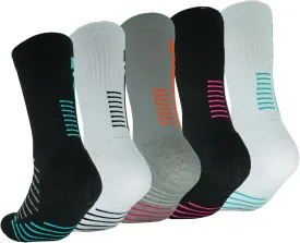 YWSLRC 5 Pairs Men's Athletic Crew Socks Performance Thick Cushioned Sport Basketball Running Training Compression Sock