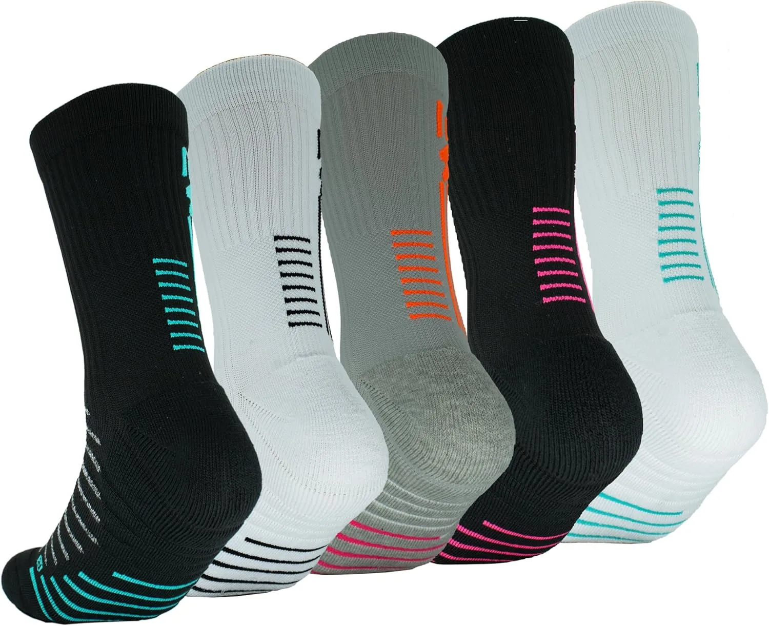 YWSLRC 5 Pairs Men's Athletic Crew Socks Performance Thick Cushioned Sport Basketball Running Training Compression Sock